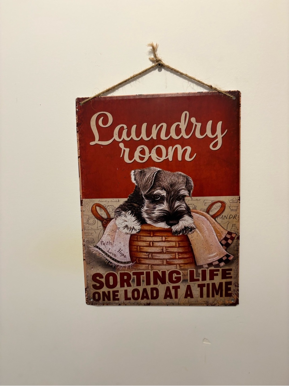 Laundry Room Wall Sign - Red and Brown Puppy Design